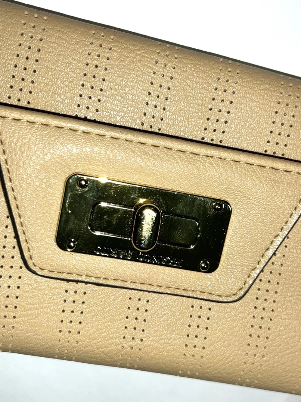 Franco Sarto Cream Wristlet Wallet Zip Logo Strap Roomy